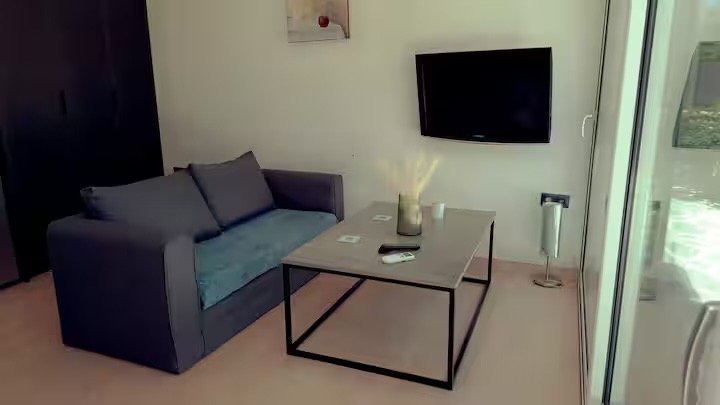 Sofa and side table in the living area