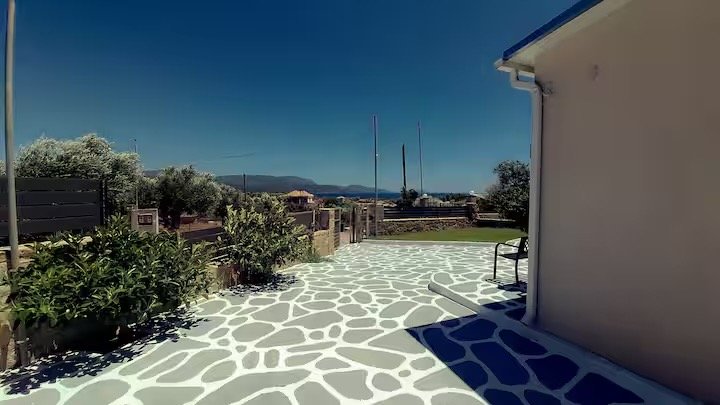 Courtyard and lawn in full summer sun